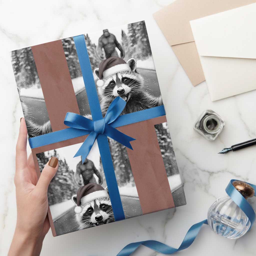 Funny Racoon With Bigfoot Selfie Christmas Wrapping Paper Roll - Wonder Print Shop