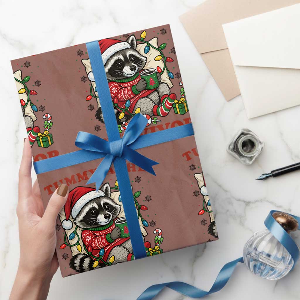 Funny Racoon Xmas Meme Wrapping Paper Roll Tummy Ache Survivor - Wonder Print Shop