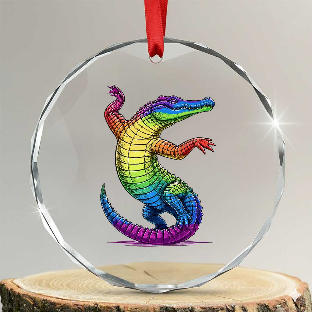 Funny Rainbow Gator LGBTQ Pride Support Crystal Glass Ornament