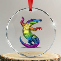 Funny Rainbow Gator LGBTQ Pride Support Crystal Glass Ornament