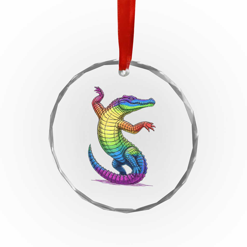 Funny Rainbow Gator LGBTQ Pride Support Crystal Glass Ornament