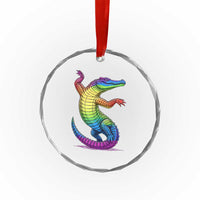 Funny Rainbow Gator LGBTQ Pride Support Crystal Glass Ornament