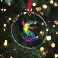 Funny Rainbow Gator LGBTQ Pride Support Crystal Glass Ornament