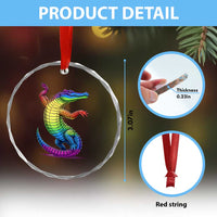Funny Rainbow Gator LGBTQ Pride Support Crystal Glass Ornament