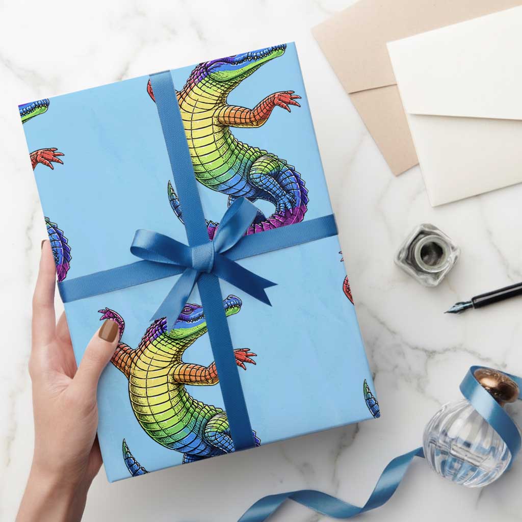 Funny Rainbow Gator LGBTQ Pride Support Wrapping Paper Roll