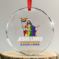 Funny Rainbow Jesus Loves Everyone Crystal Glass Ornament Religious LGBTQ Support