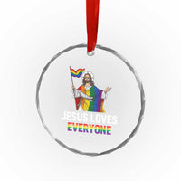Funny Rainbow Jesus Loves Everyone Crystal Glass Ornament Religious LGBTQ Support