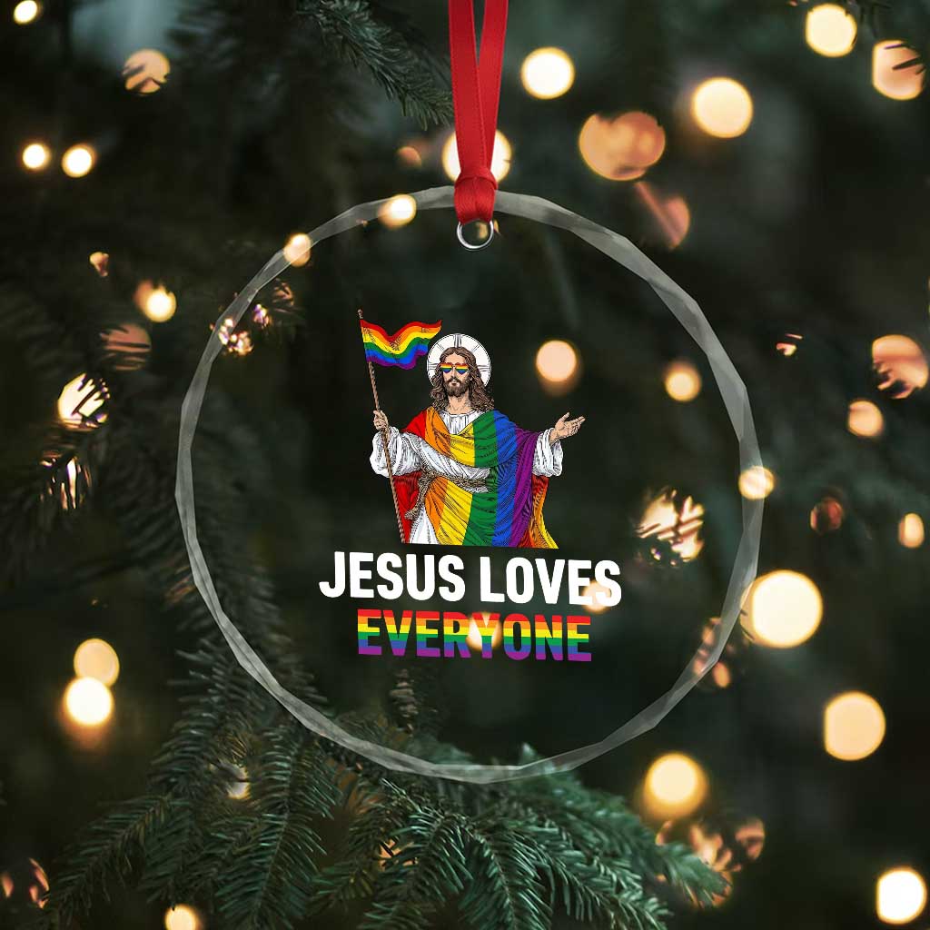 Funny Rainbow Jesus Loves Everyone Crystal Glass Ornament Religious LGBTQ Support