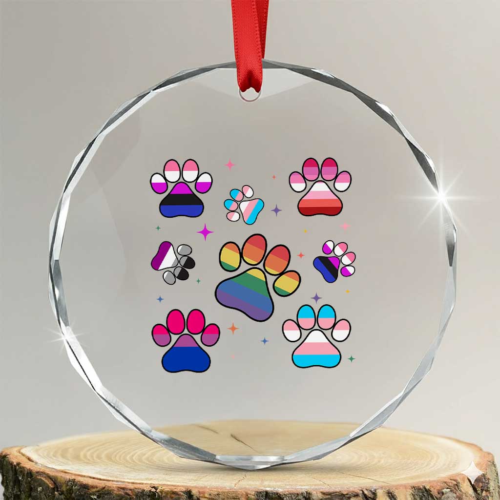 Funny Rainbow Paw Print Pride Crystal Glass Ornament LGBTQ Pet Lover