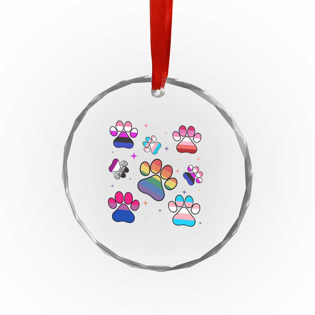 Funny Rainbow Paw Print Pride Crystal Glass Ornament LGBTQ Pet Lover