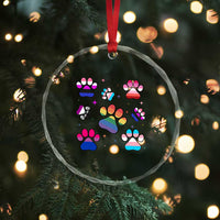 Funny Rainbow Paw Print Pride Crystal Glass Ornament LGBTQ Pet Lover