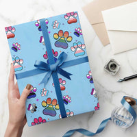 Funny Rainbow Paw Print Pride Wrapping Paper Roll LGBTQ Pet Lover