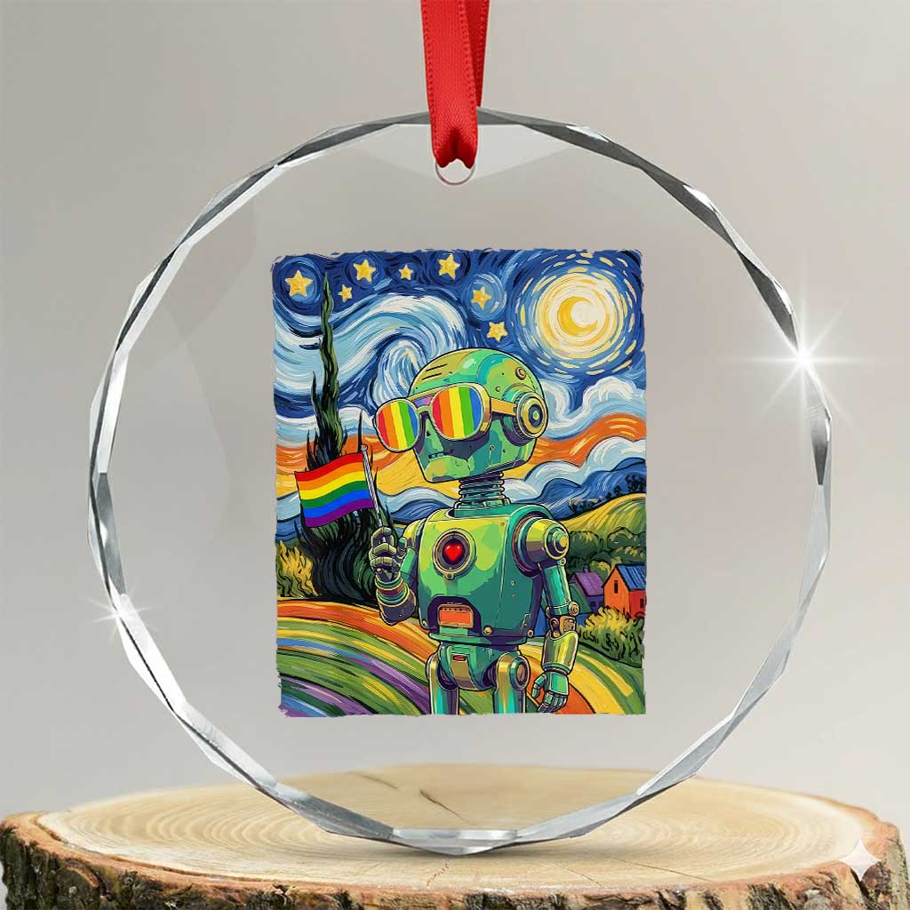 Funny Rainbow Starry Night Robot Pride Crystal Glass Ornament LGBTQ Geeky Gift
