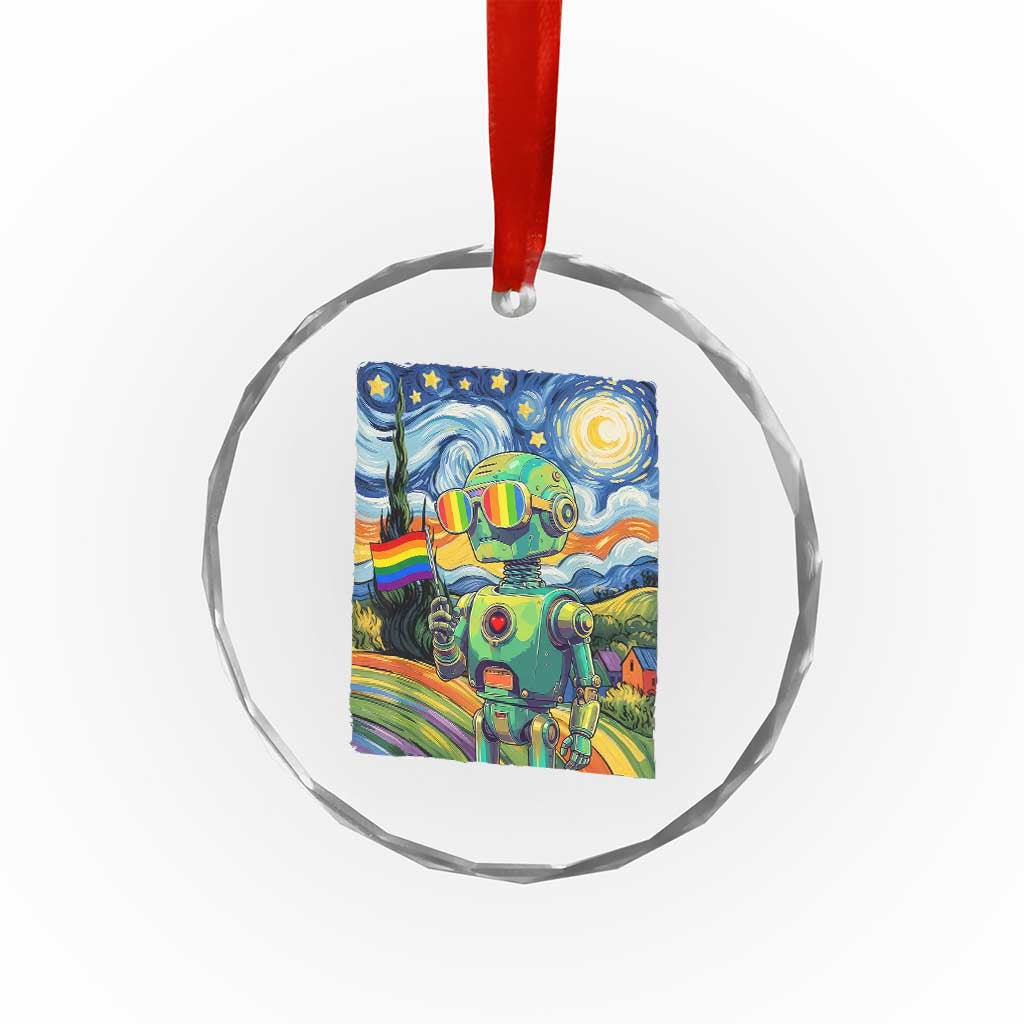 Funny Rainbow Starry Night Robot Pride Crystal Glass Ornament LGBTQ Geeky Gift