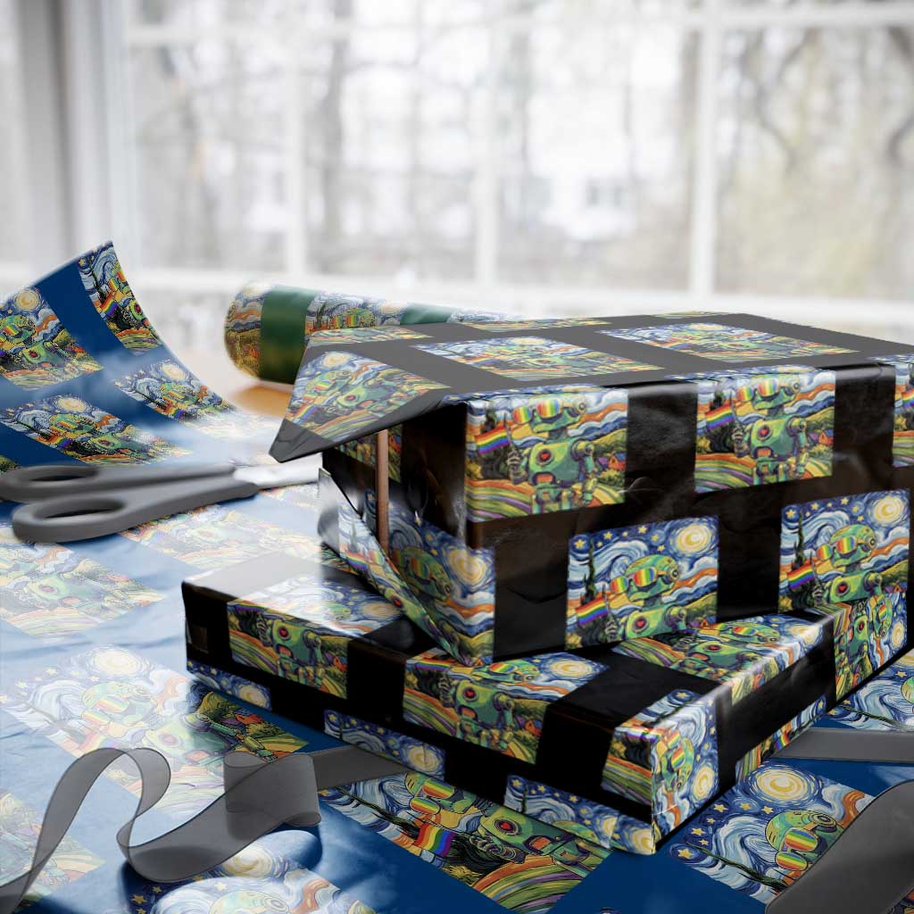 Funny Rainbow Starry Night Robot Pride Wrapping Paper Roll LGBTQ Geeky Gift
