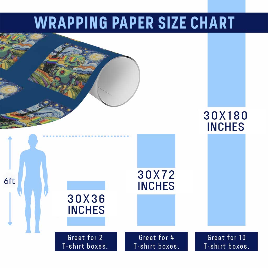 Funny Rainbow Starry Night Robot Pride Wrapping Paper Roll LGBTQ Geeky Gift