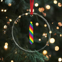 Funny Rainbow Striped Necktie Crystal Glass Ornament LGBT Pride Support Graphic