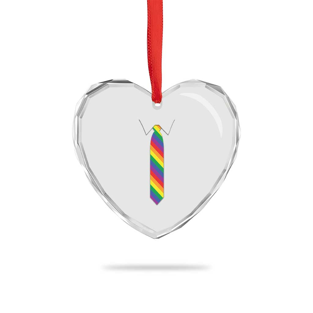 Funny Rainbow Striped Necktie Heart Crystal Glass Ornament LGBT Pride Support Graphic