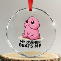 Funny Raunchy Meme My Owner Beats Me Crystal Glass Ornament Sarcastic Adult Gag Gift