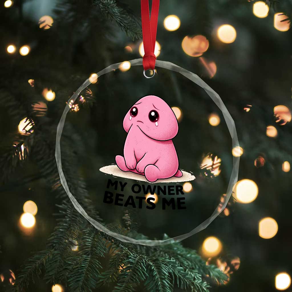 Funny Raunchy Meme My Owner Beats Me Crystal Glass Ornament Sarcastic Adult Gag Gift