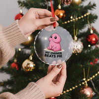 Funny Raunchy Meme My Owner Beats Me Crystal Glass Ornament Sarcastic Adult Gag Gift