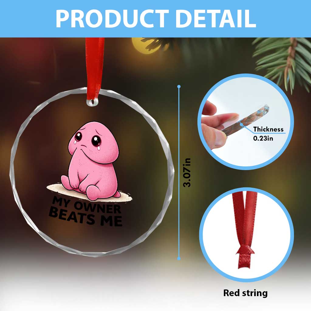 Funny Raunchy Meme My Owner Beats Me Crystal Glass Ornament Sarcastic Adult Gag Gift