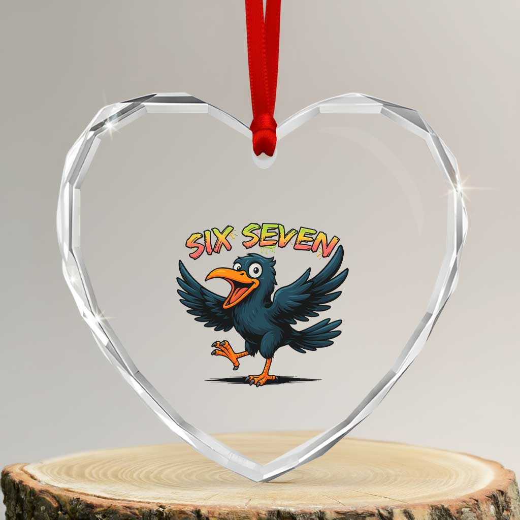 Funny Raven Six Seven Meme Trending Gift Heart Crystal Glass Ornament - Wonder Print Shop
