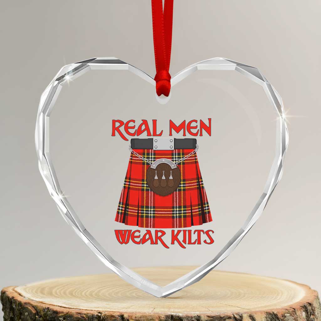 Funny Real Men Wear Kilts Heart Crystal Glass Ornament Scottish Pride - Wonder Print Shop