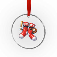 Funny Red Socks Playing Baseball Graphic Sport Game Day Crystal Glass Ornament