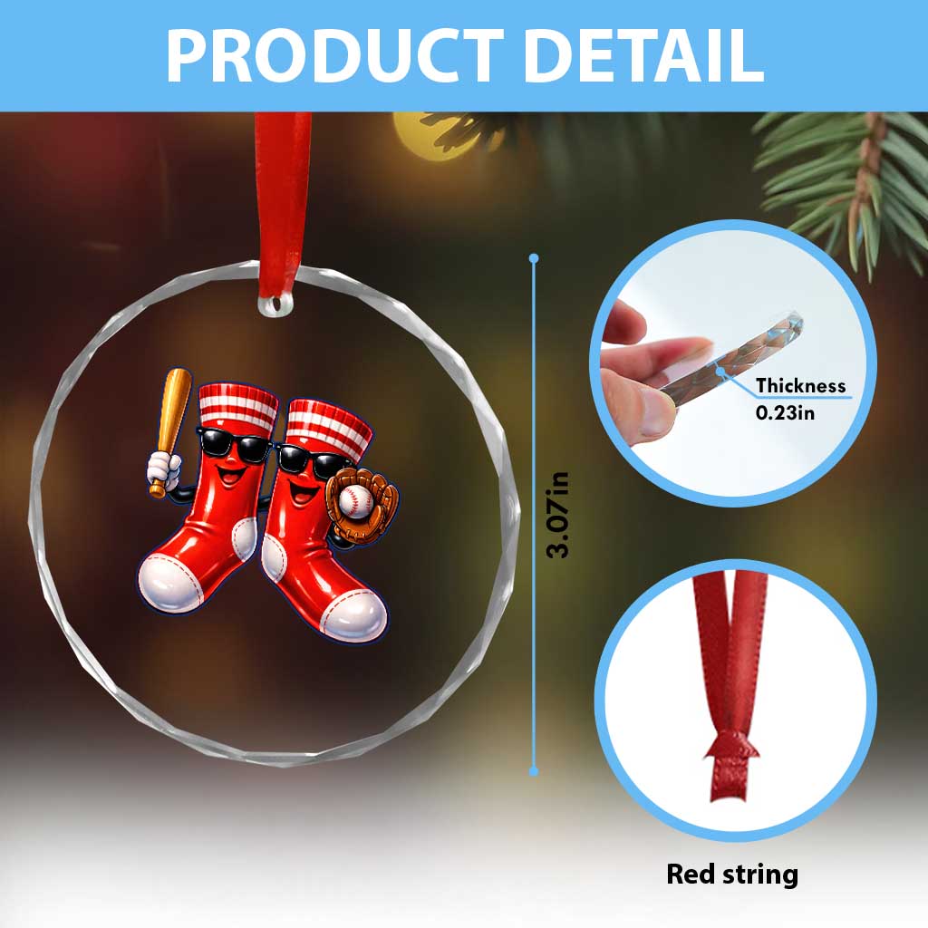 Funny Red Socks Playing Baseball Graphic Sport Game Day Crystal Glass Ornament