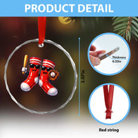 Funny Red Socks Playing Baseball Graphic Sport Game Day Crystal Glass Ornament