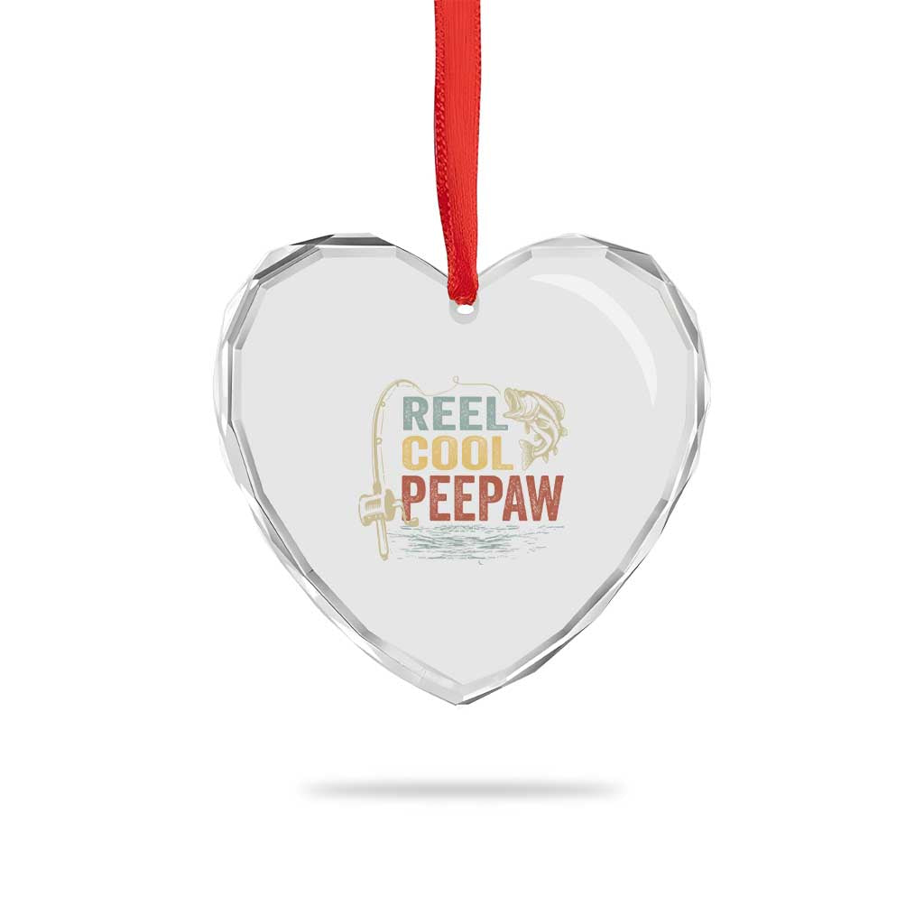 Funny Reel Cool Peepaw Heart Crystal Glass Ornament Fishing Grandpa Fisherman Father's Day