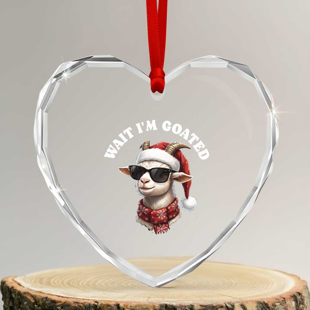 Funny Reindeer Christmas Heart Crystal Glass Ornament Wait I Am Goated - Wonder Print Shop