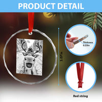 Funny Reindeer Selfie Crystal Glass Ornament TS10