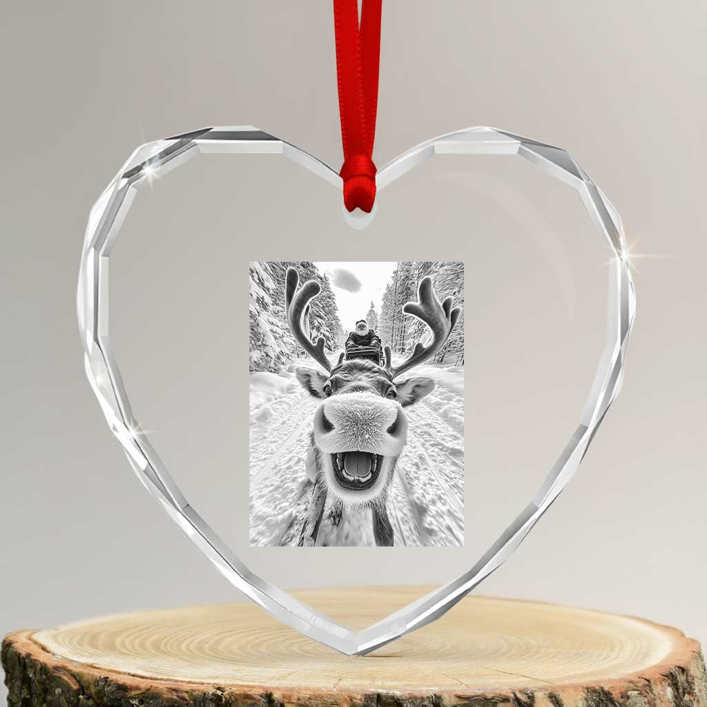 Funny Reindeer Selfie Heart Crystal Glass Ornament - Wonder Print Shop
