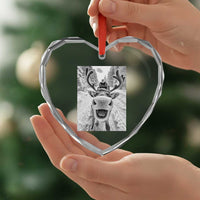 Funny Reindeer Selfie Heart Crystal Glass Ornament - Wonder Print Shop