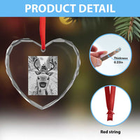 Funny Reindeer Selfie Heart Crystal Glass Ornament - Wonder Print Shop