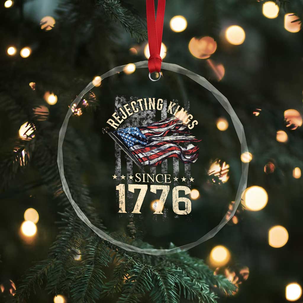 Funny Rejecting Kings Since 1776 Crystal Glass Ornament Vintage American Flag - Wonder Print Shop