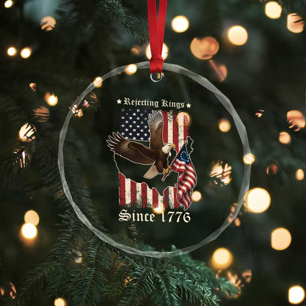 Funny Rejecting Kings Since 1776 Crystal Glass Ornament Vintage American Flag Bald Eagle - Wonder Print Shop