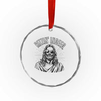 Funny Religious Christian Jesus Meme Crystal Glass Ornament Rizzin Indeed - Wonder Print Shop