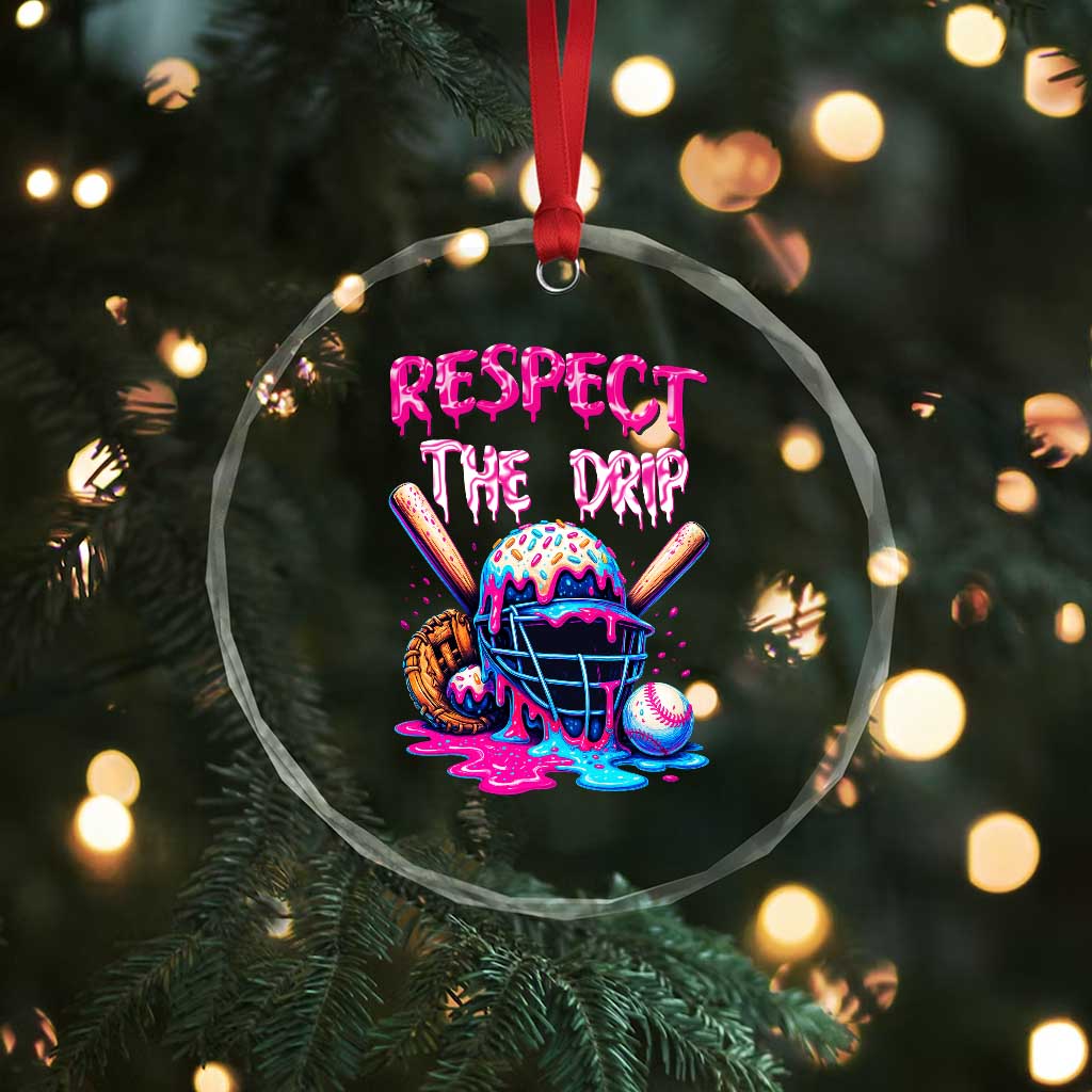 Funny Respect The Drip Baseball Mask Crystal Glass Ornament Sports Lover