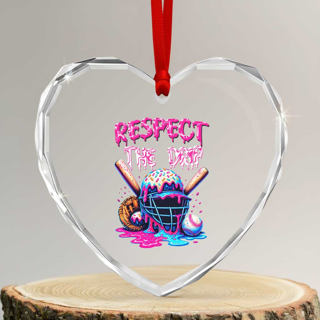 Funny Respect The Drip Baseball Mask Heart Crystal Glass Ornament Sports Lover