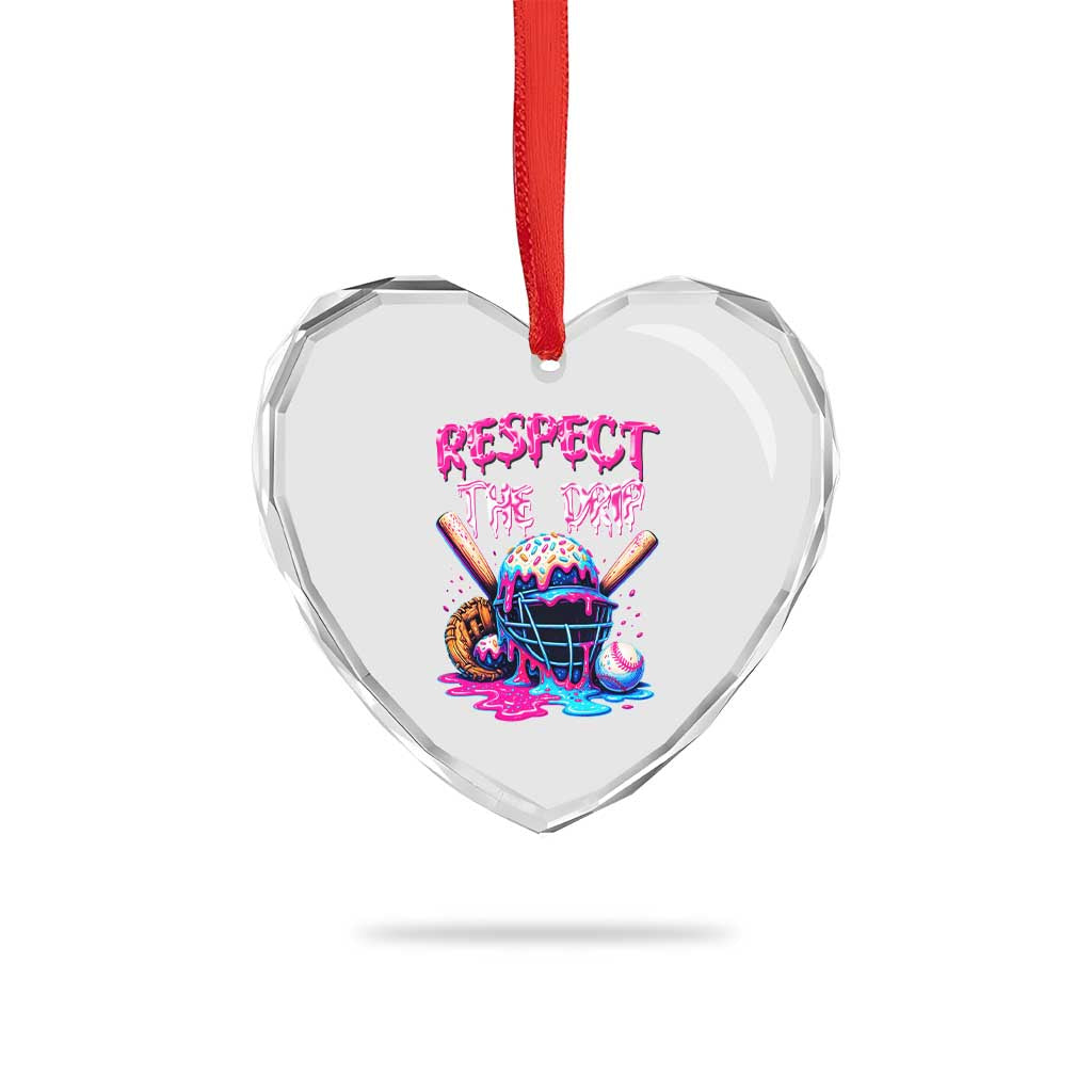 Funny Respect The Drip Baseball Mask Heart Crystal Glass Ornament Sports Lover