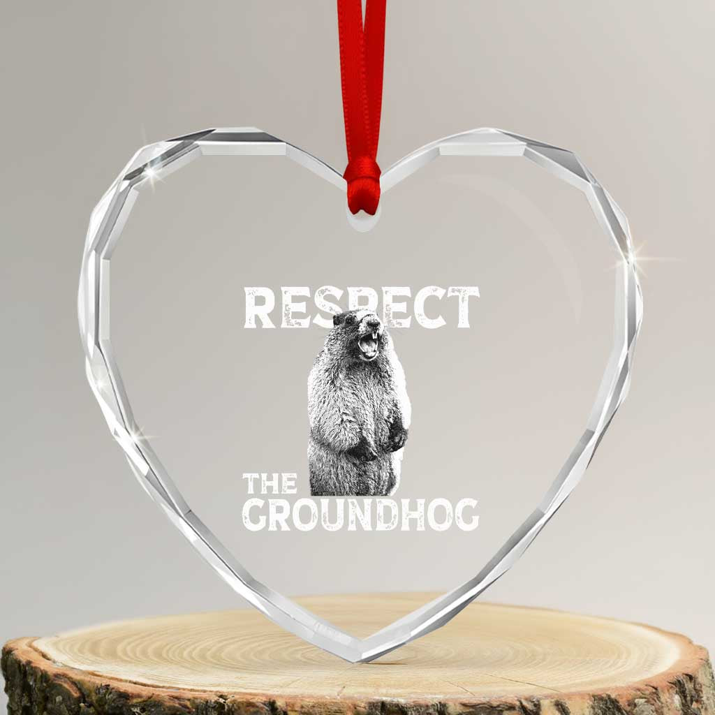 Funny Respect The Groundhog Heart Crystal Glass Ornament Screaming Woodchuck Meme Groundhog Day - Wonder Print Shop