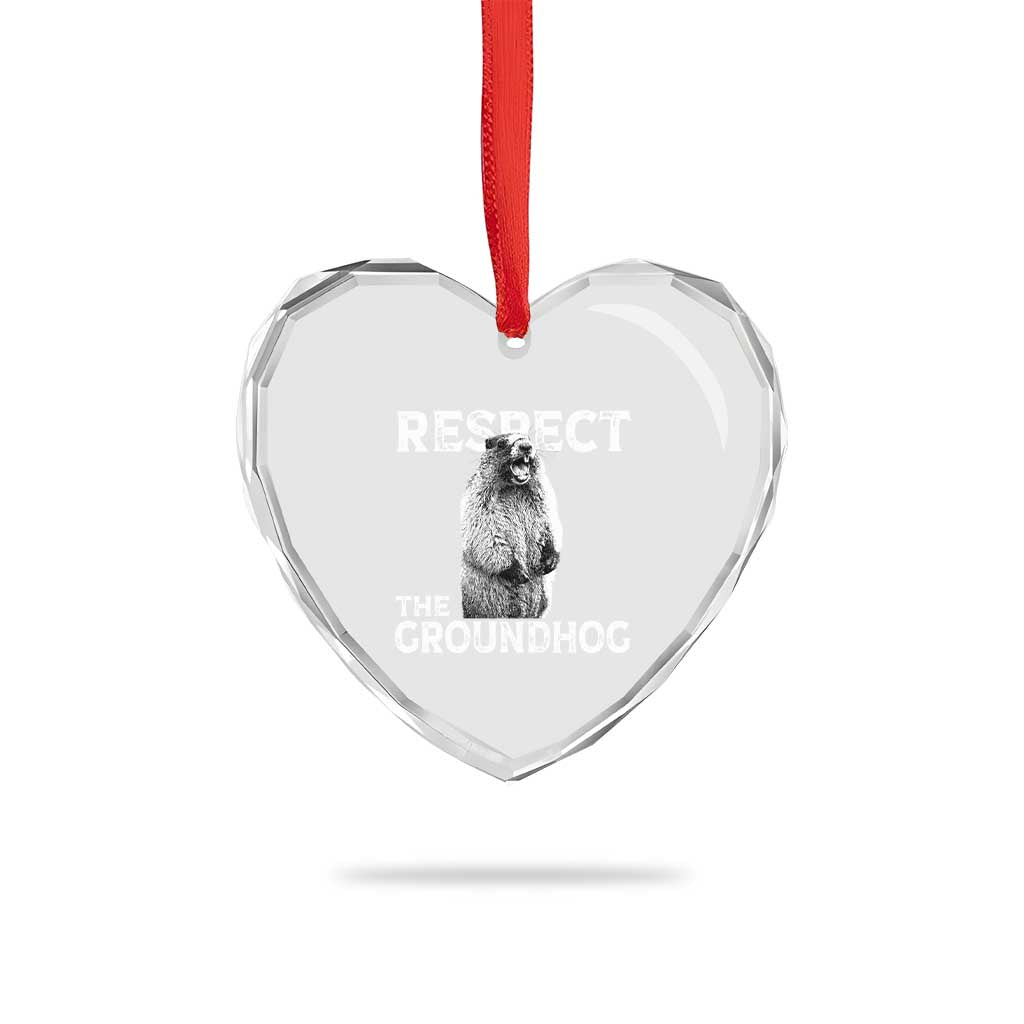 Funny Respect The Groundhog Heart Crystal Glass Ornament Screaming Woodchuck Meme Groundhog Day - Wonder Print Shop
