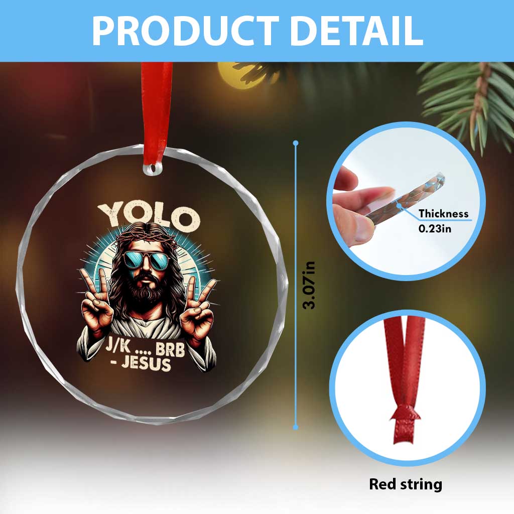 Funny Resurrection Christians Easter Day Crystal Glass Ornament Yolo JK BRB Jesus - Wonder Print Shop