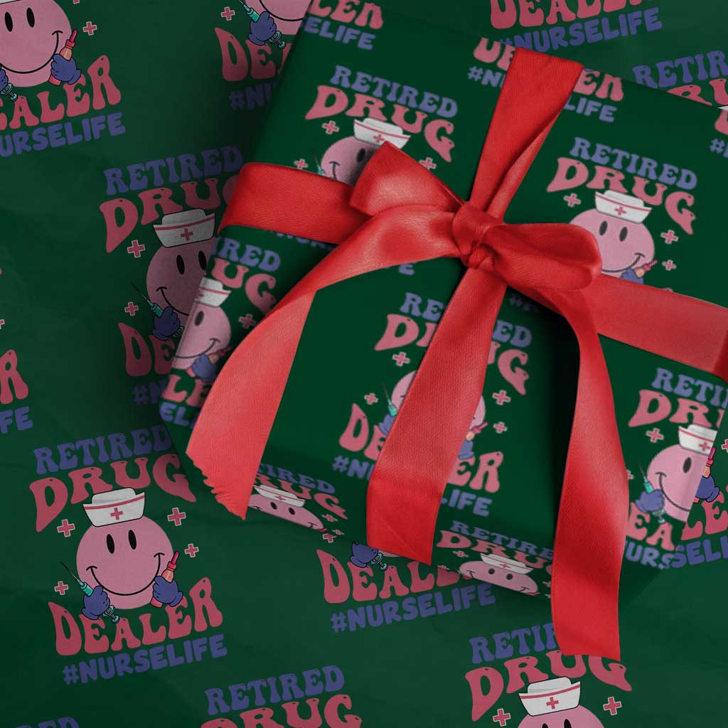 Funny Retired Drug Dealer Wrapping Paper Roll Retro Nurse Life Retirement Gift for Healthcare Workers - Wonder Print Shop