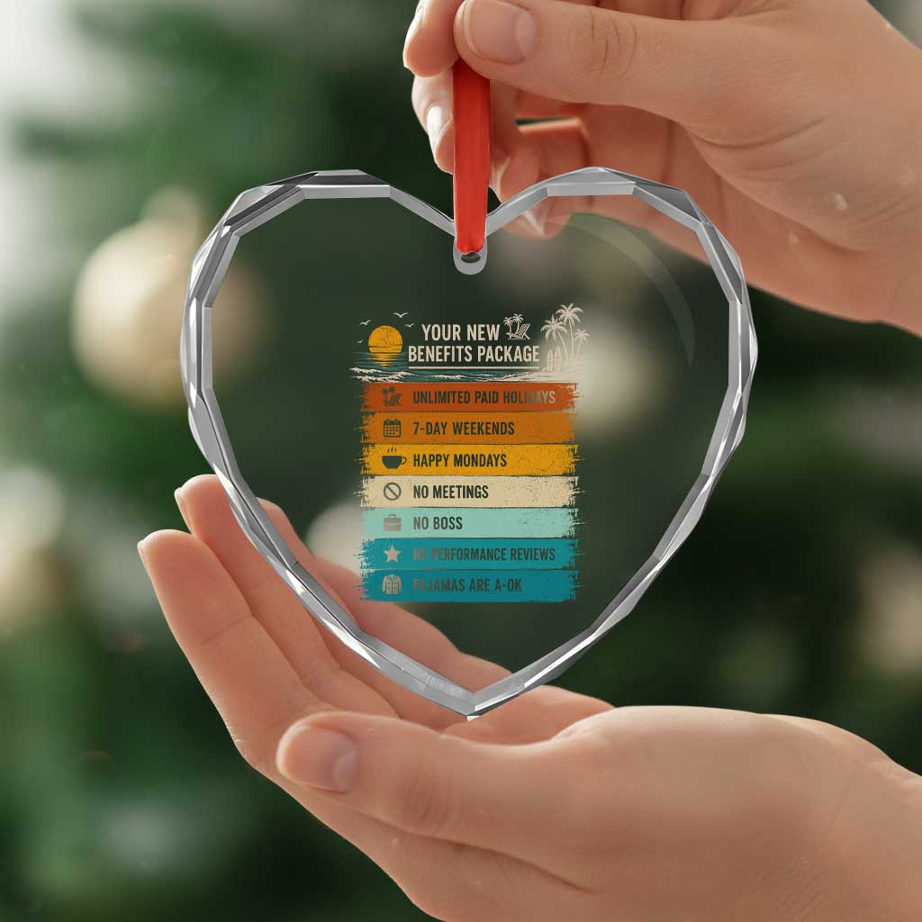 Funny Retirement Gift Heart Crystal Glass Ornament New Benefits Package Retro Retired 2026