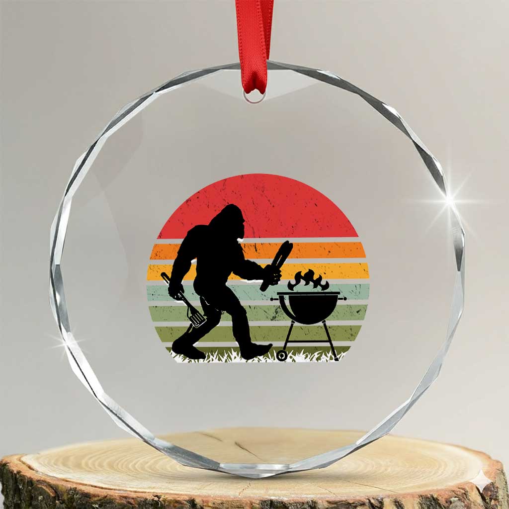 Funny Retro Bigfoot Grilling BBQ Chef Crystal Glass Ornament - Wonder Print Shop