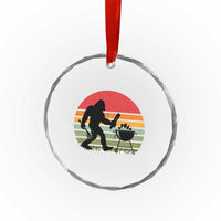 Funny Retro Bigfoot Grilling BBQ Chef Crystal Glass Ornament - Wonder Print Shop